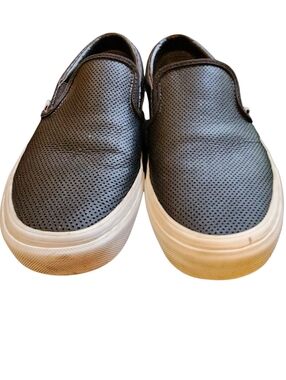 Vans Classic Unisex Slip-On Perf Leather Shoe Sneaker Black Men 7 Women 8.5